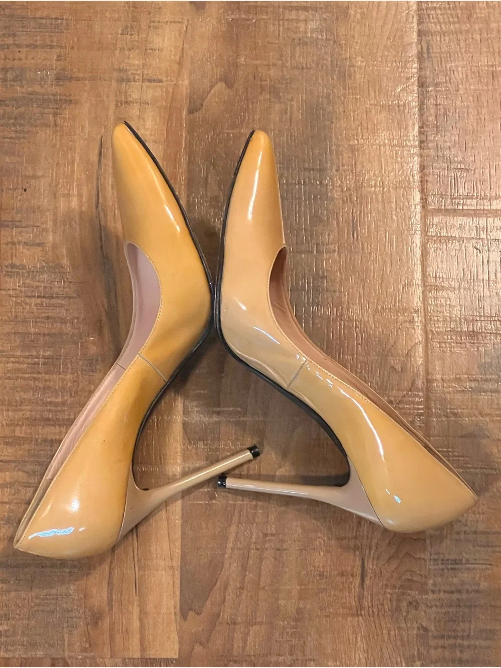Stuart Weitzman Nude Pointed-Toe Patent Leather Pumps